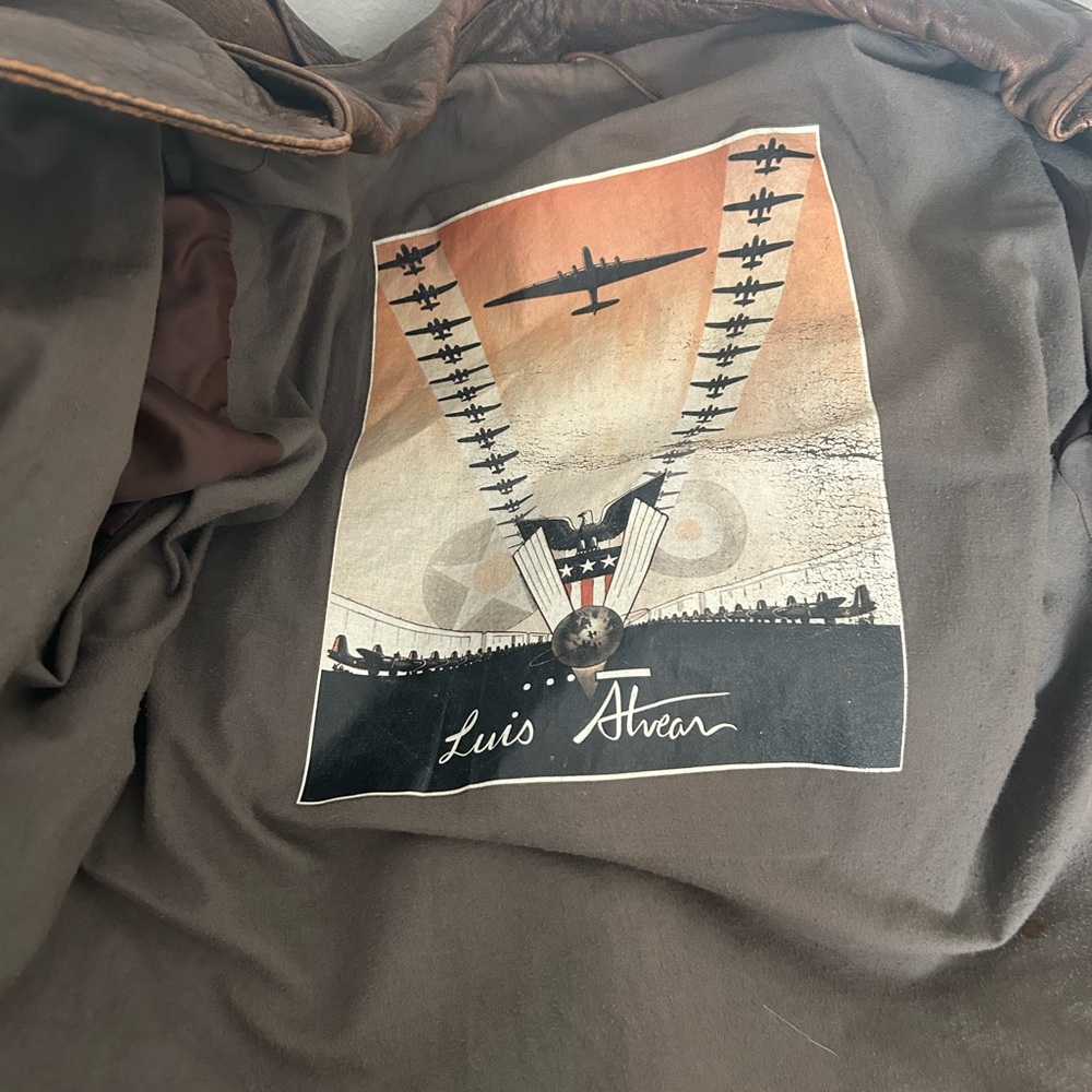 VTG Luis Alvear Aviator Lg Military Bomber Brown Leather Jacket Navy/ Air Force - Picture 15 of 15